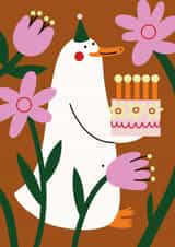 Cute Birthday Card – Duck with Cake – Flowers created by Seekprint