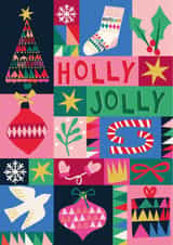 Arty Christmas Card - Colourful Patch Work - Holly Jolly created by Nina Raby - Jones
