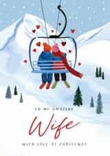 Classic Christmas Wife Card - Ski Lift - Mountains - Skiers created by Debbie Daley Illustrations