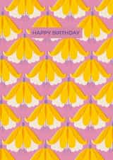 Arty Birthday Card - Yellow Retro Fuchsia Pattern created by Taya Cosgrove