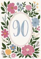 Pretty 90th Birthday Card - For Her - Flowers created by Sweetlove Press