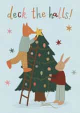 Cute Christmas Card - Deck The Halls! - Fox & Rabbit created by Ellice Owens Designs