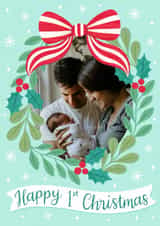 Personalised Christmas Photo Card created by Alice Griffiths Illustration - Classic Christmas Card - 1st - Holly Wreath