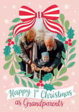 Personalised Christmas Photo Card created by Alice Griffiths Illustration - Classic Christmas Card - First As Grandparents - Holly Wreath