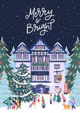 Liberty London Christmas Card – Merry & Bright Festive Illustrated London Scene created by Sad Girl Illustration