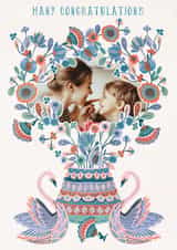 Personalised Congratulations Photo Card created by THE PRINTED SQUARE STUDIO - Pretty Congratulations Card - Folk Florals - Swans