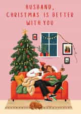 Cute Husband Christmas Card - HUSBAND CHRISTMAS IS BETTER WITH YOU created by Amy Florence Design