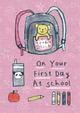 Cute Good Luck Card - First Day At School - Teddy - Backpack created by Sticky Tape Kate