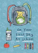 Cute Good Luck Card - First Day At School - Teddy - Rucksack created by Sticky Tape Kate