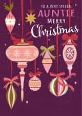 Pretty Christmas Card - For Auntie - Vintage Baubles - Festive Bows created by Nina Raby - Jones