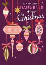 Pretty Christmas Card - For Daughter - Vintage Baubles - Festive Bows created by Nina Raby - Jones
