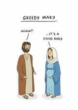 Funny Christmas Card - Mary and Joseph - Greedy - Overindulge - Food Baby created by Sydney Jo Designs