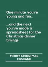 Funny Christmas Card for Husband – Christmas Dinner Spreadsheet created by Lemonade Insight