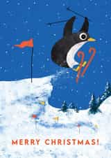 Cute Christmas Card - Skiing - Penguin created by Emily Nash Illustration