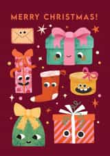 Cute Christmas Card - Presents - Silly Faces created by Emily Nash Illustration