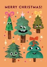 Cute Christmas Card - Christmas Trees - Silly Faces created by Emily Nash Illustration