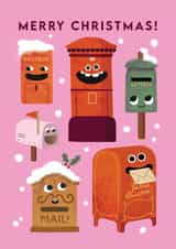 Cute Christmas Card - Postbox Faces - Mail created by Emily Nash Illustration