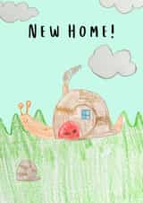 Cute hand-drawn New Home card snail for new homeowners created by Oopsy Daisy Designs