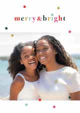Personalised Christmas Photo Card created by Olivia Raufman Design - Classic Christmas Card - Merry And Bright - Colourful Stars