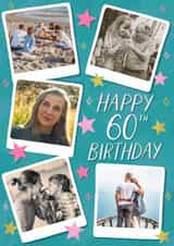 Personalised Birthday Photo Card created by Alice Griffiths Illustration - Classic Birthday Card - 60th - Polaroids - Stars