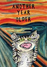 Funny Screaming Cat Getting Older Birthday Card for Him or Her created by Wonderfox