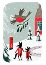 Robin, wolves and postbox Christmas card for anyone, especially animal lovers. created by Maxine Lee-Mackie