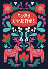 Pretty Christmas Card - Reindeer Folk Art - Scandi created by Christine Cuddihy Illustration