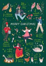 Fun Christmas Card – 12 Days of Christmas with Festive Birds & Characters created by Caroline Bonne Müller