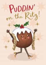 Fun Christmas Card for Her - Putting on the Ritz - Glamorous Pudding Pun created by Sydney Jo Designs