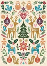 Pretty Christmas Card - Scandi Folk Art Multicolour - Cottagecore created by Sydney Jo Designs