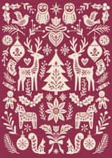 Pretty Christmas Card - Scandi Folk Art Pattern - Mulled Wine - Cottagecore created by Sydney Jo Designs