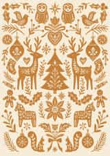 Pretty Christmas Card - Scandi Folk Art Pattern - Warm Gingerbread - Cottagecore created by Sydney Jo Designs