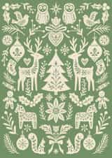 Pretty Christmas Card - Scandi Folk Art Pattern - Fir Green - Cottagecore created by Sydney Jo Designs