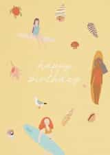 Cute birthday card for beach loving friend or relative - surfing theme created by Victoria Lucy Williams