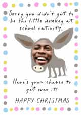 Personalised Christmas Photo Card created by patternmuse - Funny Christmas Photocard | For a  Friend | Donkey Nativity School