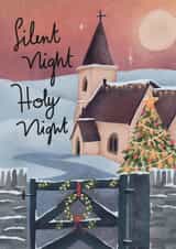 Traditional Christmas Card – Church And Christmas Tree Design – Silent Night created by Lotta Designs