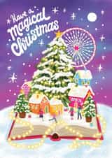 Cute whimsical Christmas Card - Christmas village - Magical Christmas created by Aniet Illustration