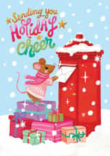 Cute Christmas Card - Sending you Holiday Cheer - Mouse and Postbox created by Aniet Illustration