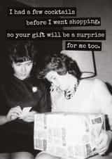 Funny Christmas Card for Friend – Vintage Cocktails, Shopping & Surprise Gift. created by Raven's Rest Studio