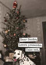Funny Christmas Card from Dog – Dear Santa, Take the Cat – Pet Humour created by Raven's Rest Studio