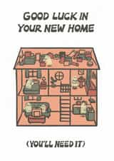Cute Ghosts New Home Card, Haunted House, Good Luck In Your New Home created by Nazli Brennan