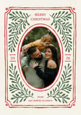 Personalised Christmas Photo Card created by Kercia Jane - Classic Christmas Card – Folk Art Greenery – Our Family To Yours