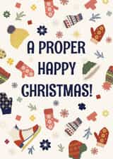 Cozy Christmas Card - A Proper Happy Christmas - Vintage Mittens and Hats Design created by Rubina Quadri