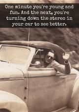 Funny Birthday Card - Getting Older & Turning Down the Stereo - To See Better created by Raven's Rest Studio