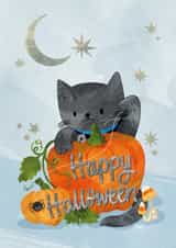 Cute Halloween Card - Happy Halloween Cat and Pumpkin created by Suzanne Brearley Design