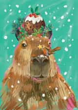 Classic Christmas Card - Capybara - Pudding created by Ally Marie Illustration