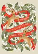 Traditional Reindeer Botanical Christmas Card- Reindeer Ribbon created by Jackie Crawford