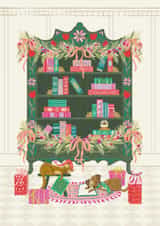 Cute Folkart inspired bookcase Christmas Card- Holiday Hygge created by Jackie Crawford