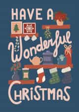 Cosy Christmas Card - Hand Drawn Shelf Scene - Have a Wonderful Christmas created by Rubina Quadri