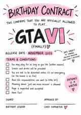Funny GTA VI Birthday Card for Gamer – Official Gaming Contract created by Amy Corlett